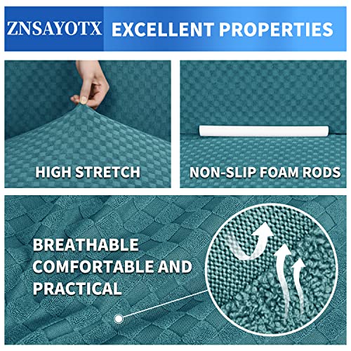 ZNSAYOTX 1 Piece Jacquard Couch Covers for 2 Cushion Couch High Stretch Loveseat Slipcover for Pets Dogs Anti Slip Love Seat Sofa Slipcover Furniture Protector (Loveseat, Peacock Blue) - Image 4