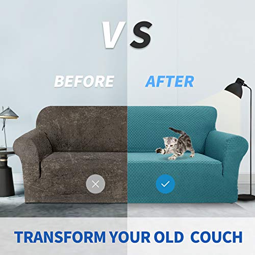 ZNSAYOTX 1 Piece Jacquard Couch Covers for 2 Cushion Couch High Stretch Loveseat Slipcover for Pets Dogs Anti Slip Love Seat Sofa Slipcover Furniture Protector (Loveseat, Peacock Blue) - Image 5