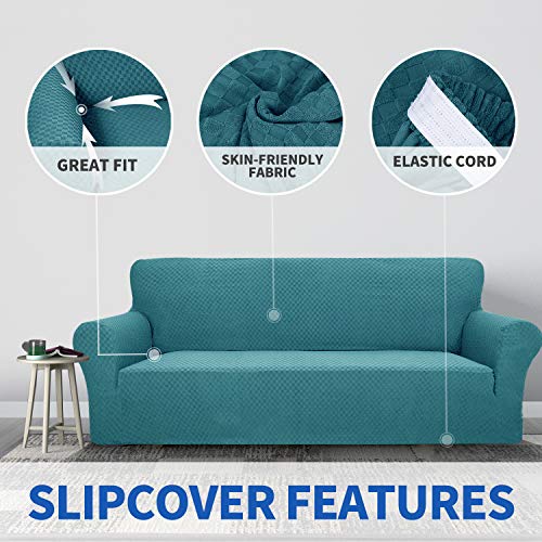 ZNSAYOTX 1 Piece Jacquard Couch Covers for 2 Cushion Couch High Stretch Loveseat Slipcover for Pets Dogs Anti Slip Love Seat Sofa Slipcover Furniture Protector (Loveseat, Peacock Blue) - Image 3