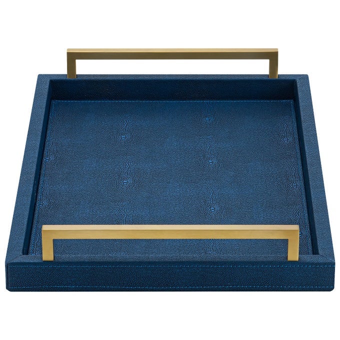 NAVY BLUE DECORATIVE SERVING TRAY SHAGREEN LEATHER COFFEE TABLE TRAY RECTANGLE FOR HOME DECOR