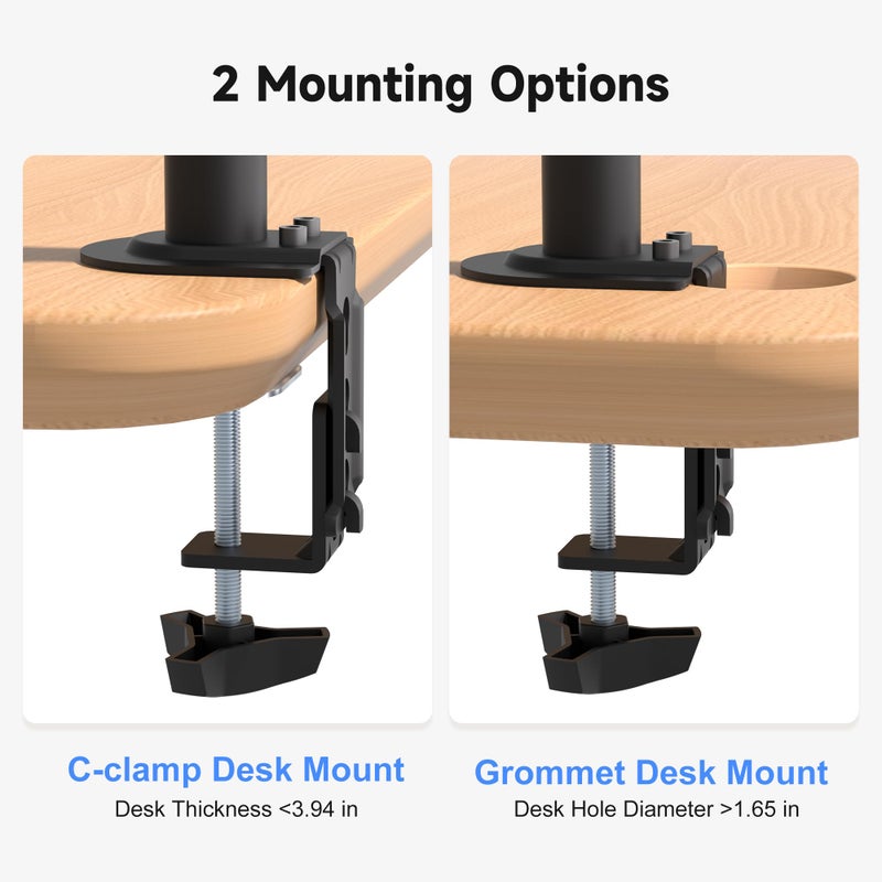 Pholiten Dual Monitor Stand, Heavy Duty Adjustable Monitor Arm Desk Mount for 2 Screens up to 32 Inches, Tilt, Swivel, Rotate, Supports 22 lbs per Monitor Arm - Image 5