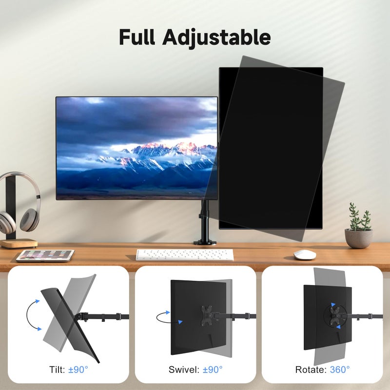 Pholiten Dual Monitor Stand, Heavy Duty Adjustable Monitor Arm Desk Mount for 2 Screens up to 32 Inches, Tilt, Swivel, Rotate, Supports 22 lbs per Monitor Arm - Image 4