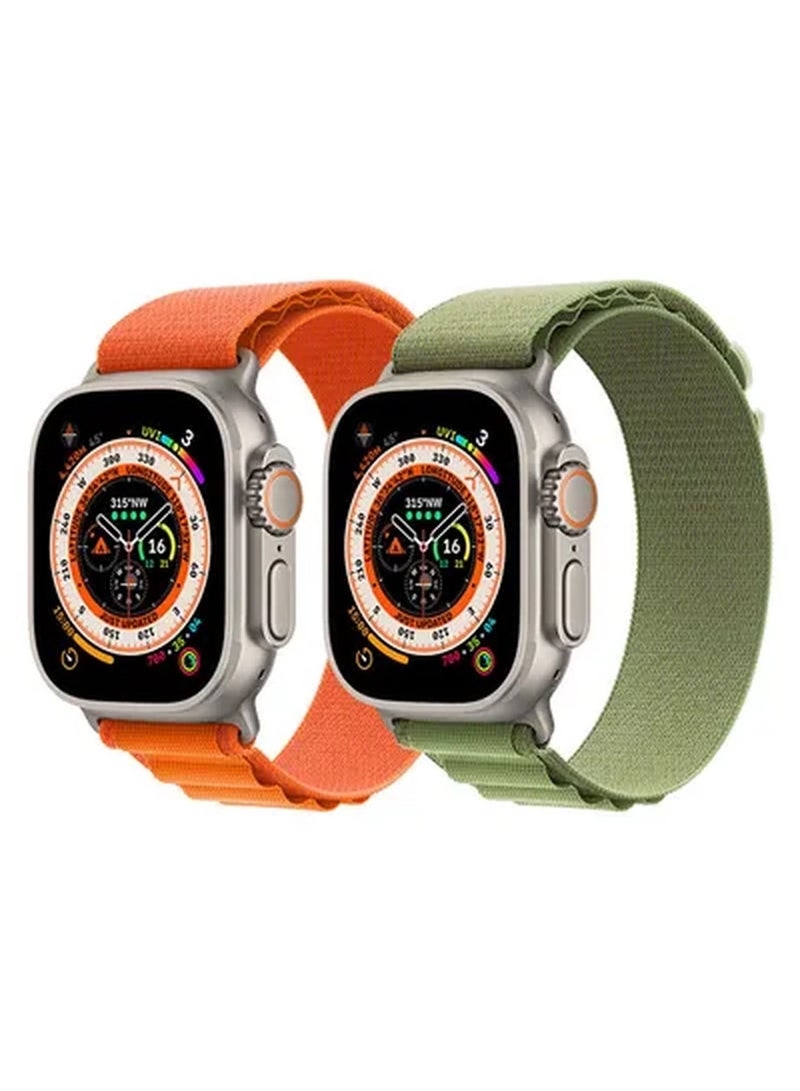 vesus 2Pack for apple Watch Alpine Loop Band 49mm/45mm/44mm Nylon Woven Sport Strap Compatible with iwatch series 8/Ultra/7/SE/6/5/4/3/2/4 Green/Orange - Image 2