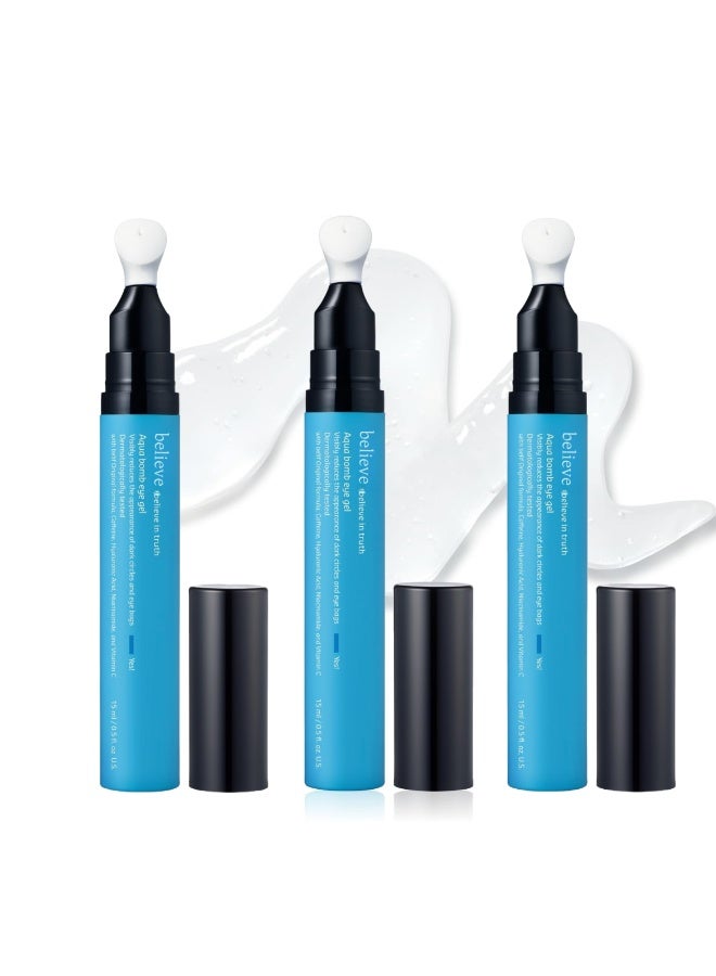 Believe 3-Pack Believe Water Bomb Cooling Eye Cream - Caffeine and Hyaluronic Acid for de-puffing and hydration; Niacinamide and Vitamin C for reducing dark circles; Adenosine and Collagen for plumping and firming. Korean Skincare - Image 1