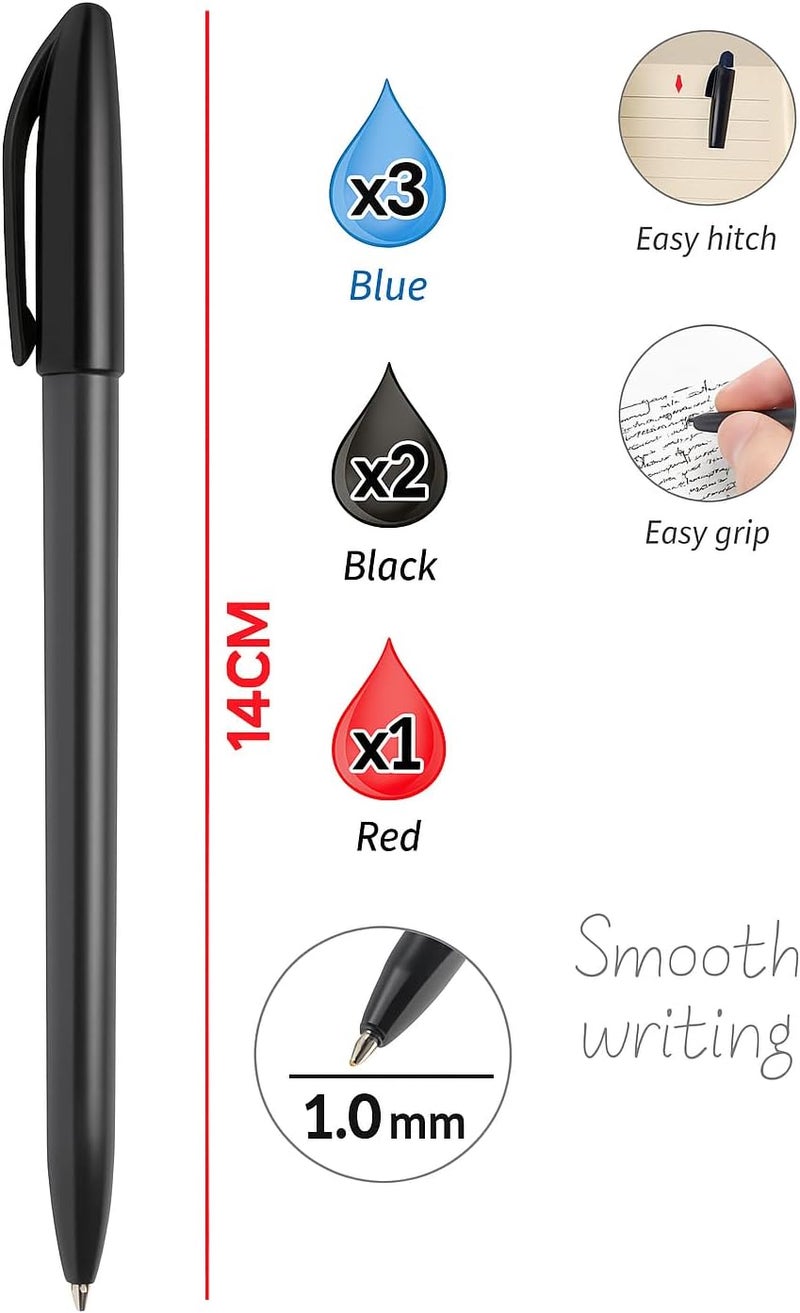 Fitto 6 pieces 1.0mm Smooth Ball Point Pens 14cm Assorted Color - Image 2