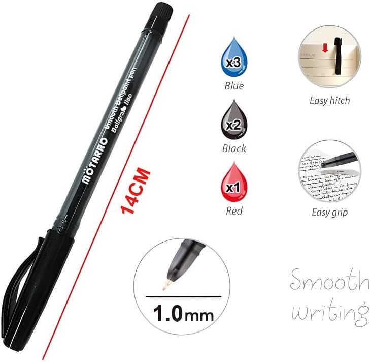 Fitto 6 pieces 1.0mm Smooth Ball Point Pens 14cm Assorted Color - Image 3