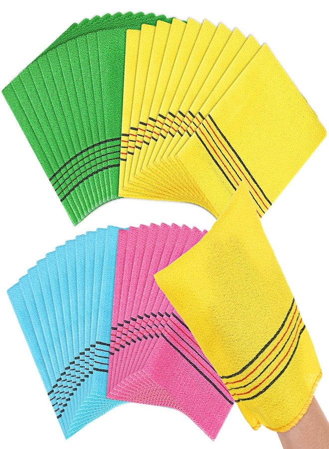 Macarrie 50 Pcs Korean Exfoliating Washcloth Large Size Mitt Scrub Exfoliating Body Scrubber Back and Body Bath Washcloth Reusable for Removing Dry, Green, Blue, Pink, Yellow - Image 1