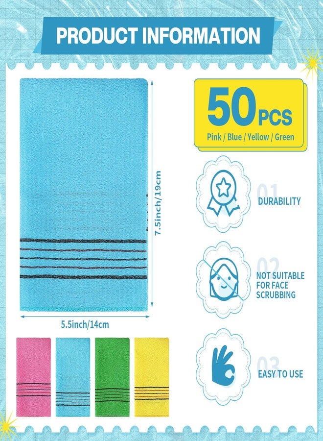 Macarrie 50 Pcs Korean Exfoliating Washcloth Large Size Mitt Scrub Exfoliating Body Scrubber Back and Body Bath Washcloth Reusable for Removing Dry, Green, Blue, Pink, Yellow - Image 2