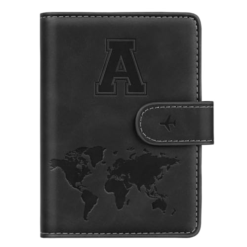 Simikol Initial A Passport Holder Cover Personalized Letter A-Z Travel Wallet RFID Blocking Passport Cover Credit Card Holder Case Passport Book Holders for Women and Men, Black-A - Image 1