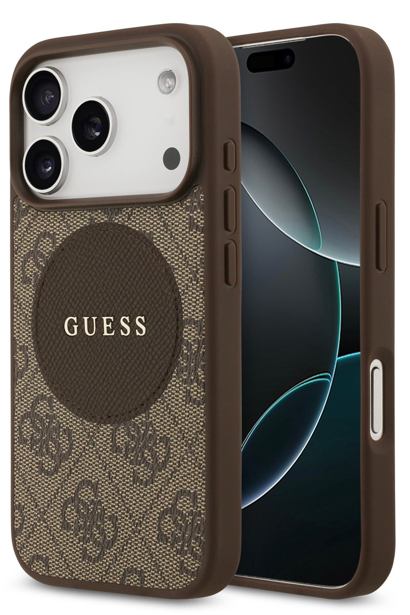 GUESS iPhone 17 Pro MagSafe Case 4G PU Leather With Round Patch & Classic Logo / Magsafe Compatible / Ultra Slim / lightweight design / Easy Installation - Brown - Image 2