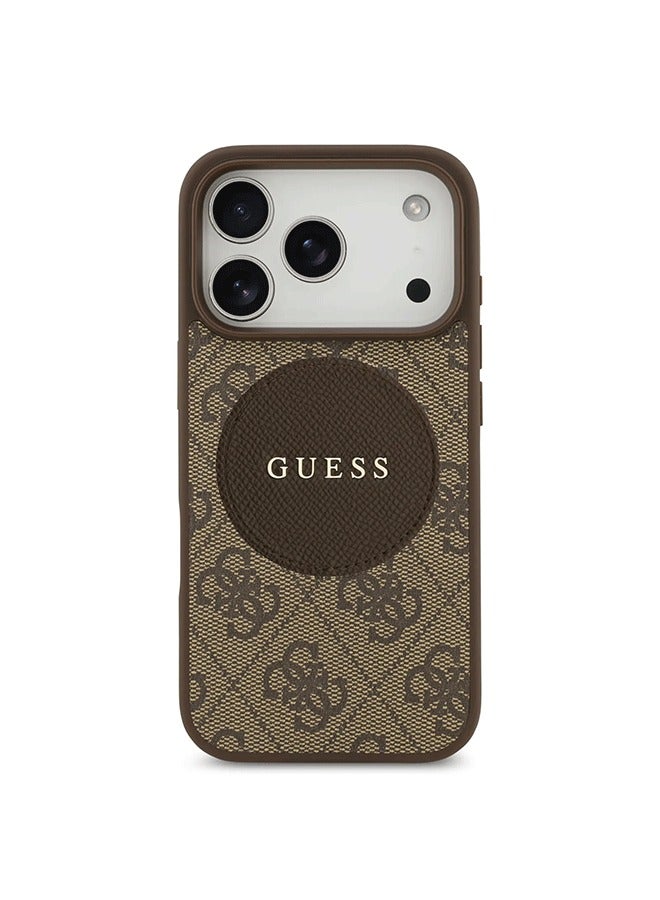 GUESS iPhone 17 Pro MagSafe Case 4G PU Leather With Round Patch & Classic Logo / Magsafe Compatible / Ultra Slim / lightweight design / Easy Installation - Brown - Image 1