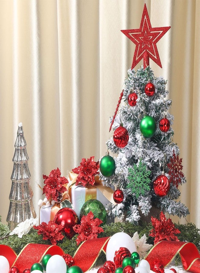 Vercraft 104 Pcs Christmas Tree Decorations Set, Shatterproof Christmas Ball Ornaments Poinsettia Decorations Ribbon Tree Topper for Xmas Holiday Wedding Party(Red Green White) - Image 4