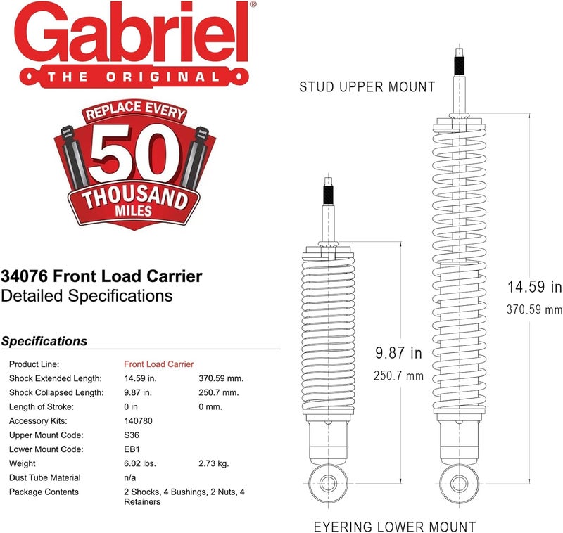 Gabriel 34076 Load Carrier Front Towing Shock Absorbers for Ford Ranger, E-150, E-250, E-350 Econoline, E-450 Super Duty, Explorer; Mazda B2300, B3000, B4000, Navajo (1 Pair) - Image 3