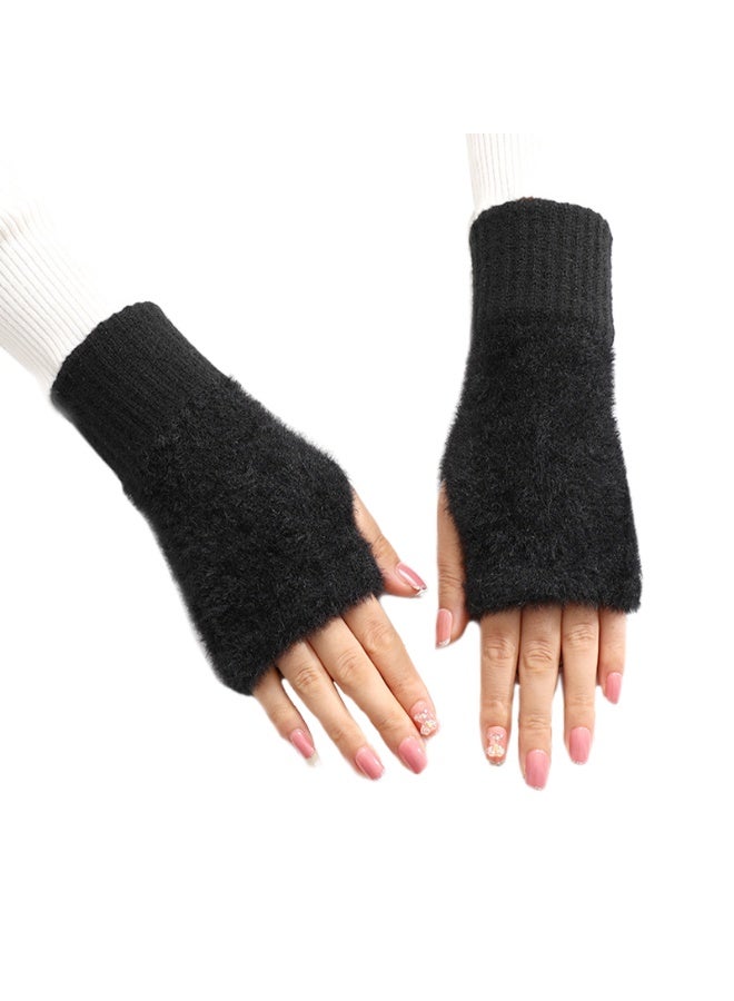 قفازات شتوية دافئة بنصف أصابع، قفازات ناعمة بدون أصابع لتدفئة المعصم، قفازات محبوكة مطاطية للجنسين - Image 1