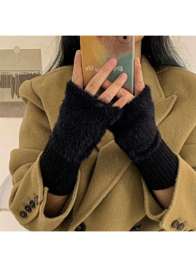 قفازات شتوية دافئة بنصف أصابع، قفازات ناعمة بدون أصابع لتدفئة المعصم، قفازات محبوكة مطاطية للجنسين - Image 3