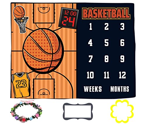 LYLYCTY Baby Monthly Milestone Blanket, Month Blanket for Newborn Baby Shower, Basketball Game Photography Background for Baby 60x40 inches BTLSLY111 - Image 1