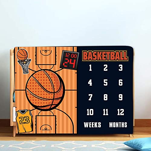 LYLYCTY Baby Monthly Milestone Blanket, Month Blanket for Newborn Baby Shower, Basketball Game Photography Background for Baby 60x40 inches BTLSLY111 - Image 3