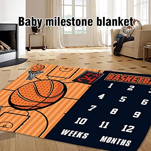 LYLYCTY Baby Monthly Milestone Blanket, Month Blanket for Newborn Baby Shower, Basketball Game Photography Background for Baby 60x40 inches BTLSLY111 - Image 4