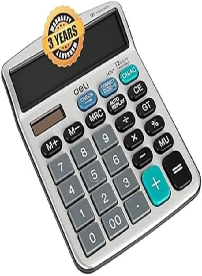 Deli WM19710 12-D MET Acrylic Screen Cover, Big and Clear Display Desktop Calculator Silver