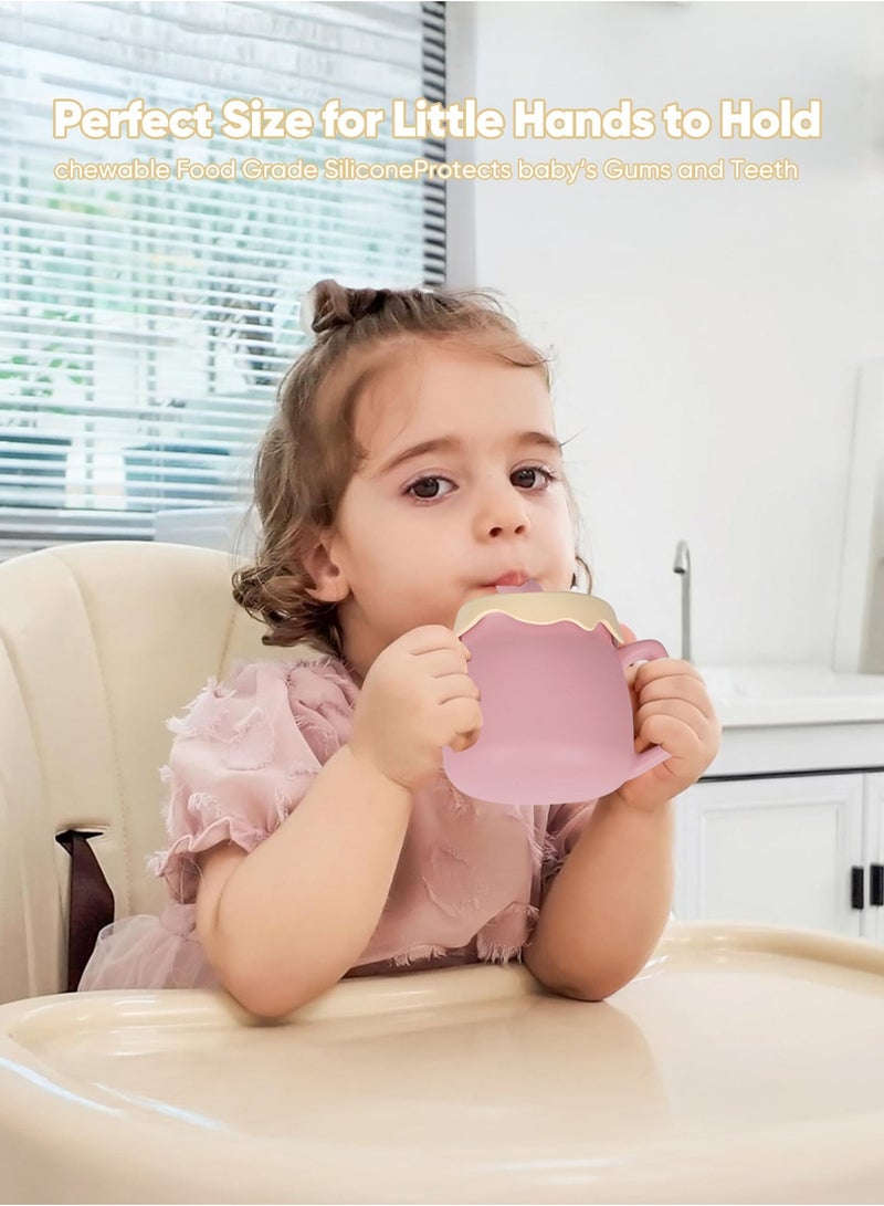 كيسويت كوب تدريب للأطفال 2 في 1، كوب سيليكون بمقابض، كوب للأطفال الصغار وحاوية للوجبات الخفيفة، كوب مانع للانسكاب والانزلاق مع ماصة للأطفال الرضع والصغار - Image 2