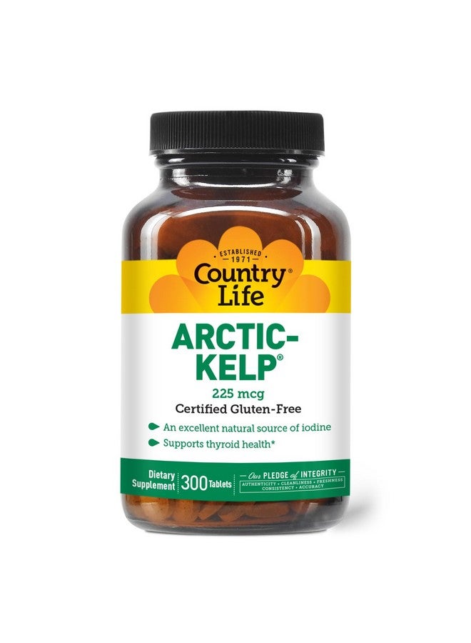 Country Life Arctic-Kelp - Natural Iodine Supplement for Thyroid and Immune Support - Vegan, Gluten-Free, 225 mcg - Ideal for Thyroid Health, Hypothyroidism, and Adrenal Support, 300 Tablets - Image 1