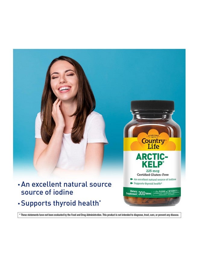 Country Life Arctic-Kelp - Natural Iodine Supplement for Thyroid and Immune Support - Vegan, Gluten-Free, 225 mcg - Ideal for Thyroid Health, Hypothyroidism, and Adrenal Support, 300 Tablets - Image 2