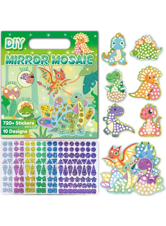 Capstro Mirror Mosaic Sticker Art Kit – Dinosaur Theme | 10 Pattern Cards, 12 Laser Mirror Stickers & 10 Lanyards | DIY Shiny Mosaic Craft for Kids Age 4+ | Creative Prehistoric Art Activity for Boys & Girls - Image 1
