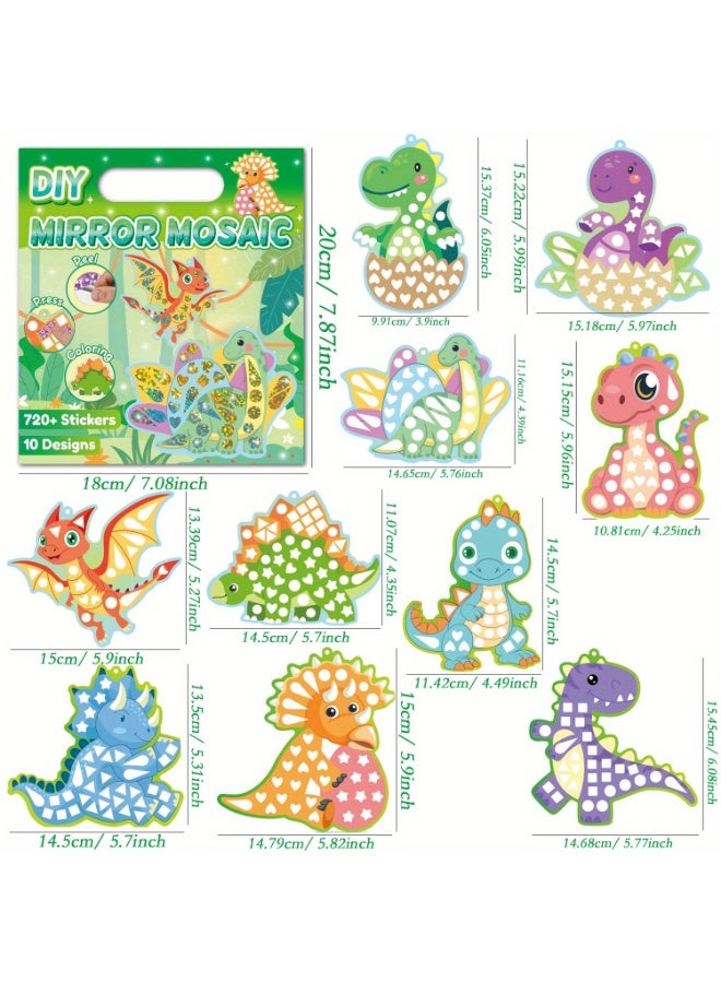 Capstro Mirror Mosaic Sticker Art Kit – Dinosaur Theme | 10 Pattern Cards, 12 Laser Mirror Stickers & 10 Lanyards | DIY Shiny Mosaic Craft for Kids Age 4+ | Creative Prehistoric Art Activity for Boys & Girls - Image 3
