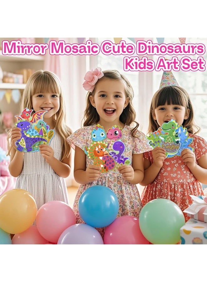 Capstro Mirror Mosaic Sticker Art Kit – Dinosaur Theme | 10 Pattern Cards, 12 Laser Mirror Stickers & 10 Lanyards | DIY Shiny Mosaic Craft for Kids Age 4+ | Creative Prehistoric Art Activity for Boys & Girls - Image 5