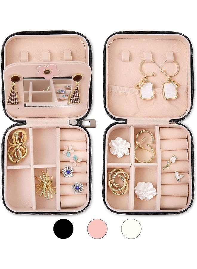 IAF Pcs Travel Jewelry Organizer Box, Small Travel Jewelry Storage Case with Mirror, Mini PU Leather Jewelry Holder Boxes for Earrings, Rings, Necklaces, Gift for Women, Girls, Mother,2 Black - Image 1