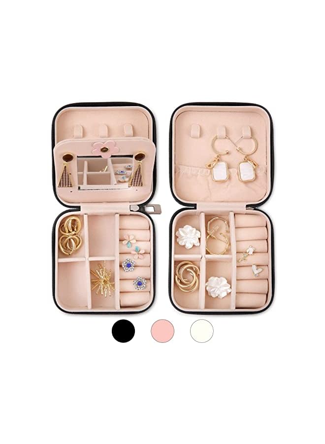 IAF Pcs Travel Jewelry Organizer Box, Small Travel Jewelry Storage Case with Mirror, Mini PU Leather Jewelry Holder Boxes for Earrings, Rings, Necklaces, Gift for Women, Girls, Mother,2 Black - Image 2