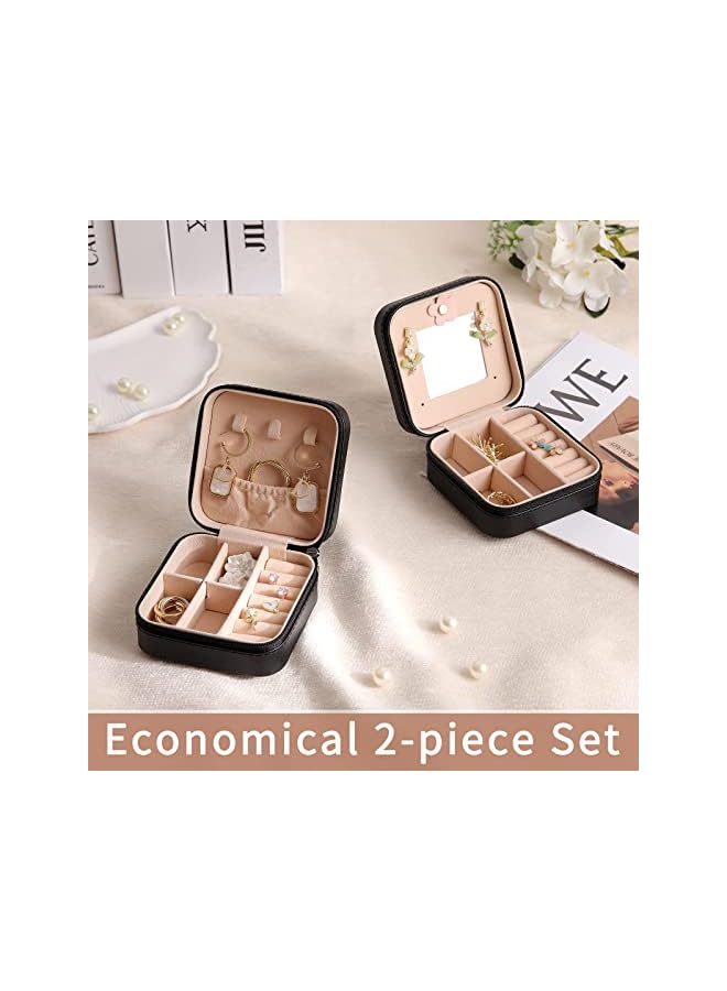 IAF Pcs Travel Jewelry Organizer Box, Small Travel Jewelry Storage Case with Mirror, Mini PU Leather Jewelry Holder Boxes for Earrings, Rings, Necklaces, Gift for Women, Girls, Mother,2 Black - Image 3