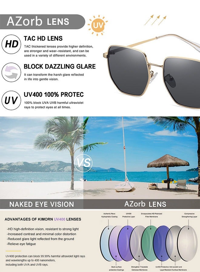 AZorb Polarized Sunglasses Men Women Hexagonal Large Metal Frame Men's Sun Glassess Polygonal Mens Sunglass for Ladies Classic Square Eyewear Trendy UV400 Protection Shades - Image 2