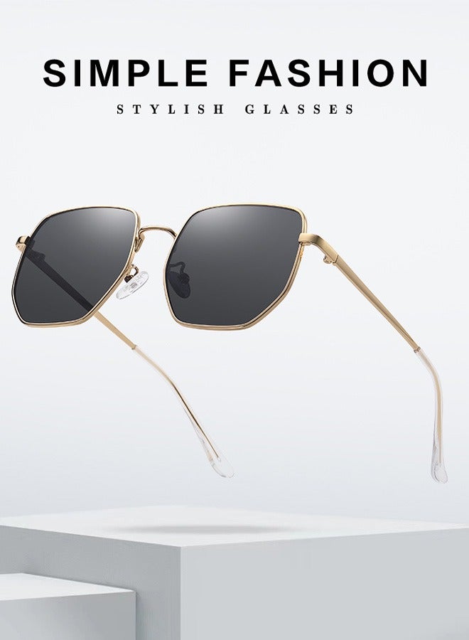 AZorb Polarized Sunglasses Men Women Hexagonal Large Metal Frame Men's Sun Glassess Polygonal Mens Sunglass for Ladies Classic Square Eyewear Trendy UV400 Protection Shades - Image 5