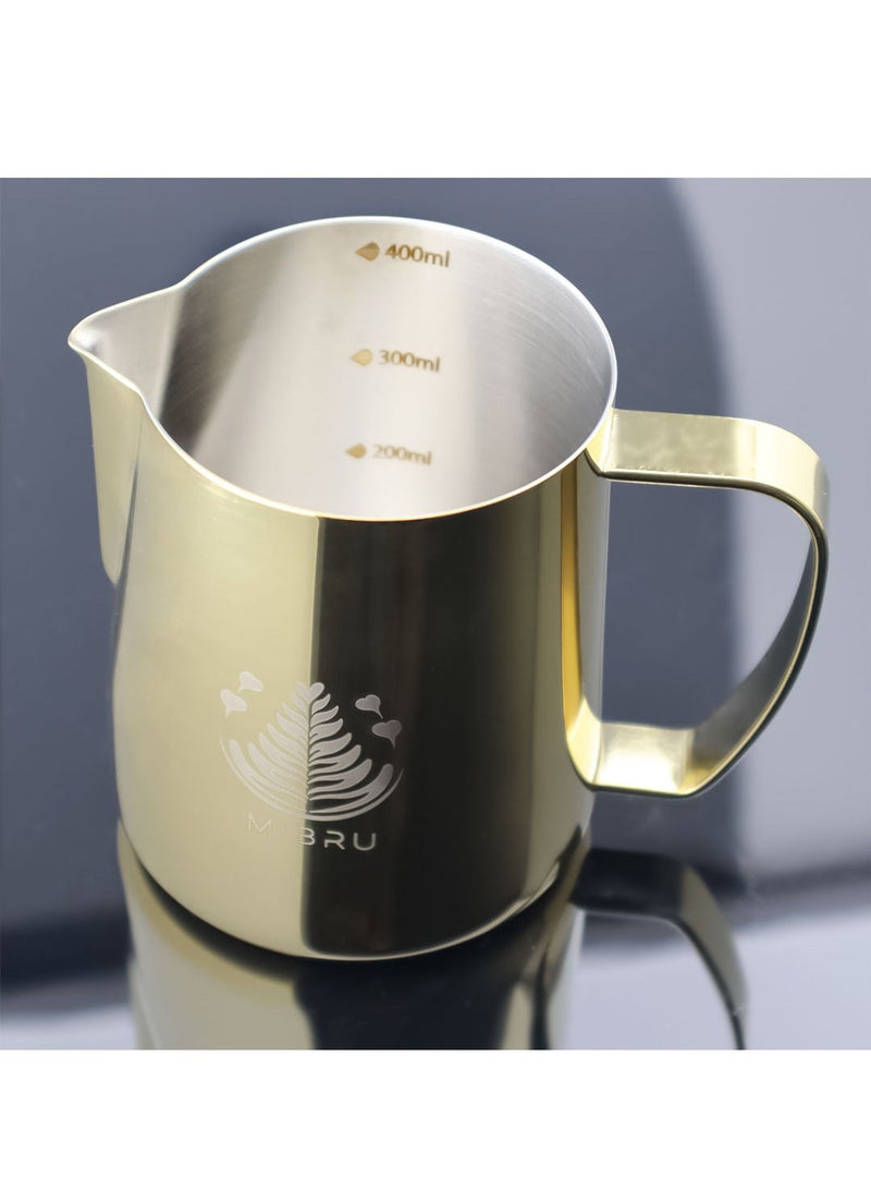 ميبرو بتشر حليب مع مقياس لتحضير القهوة و الكابتشينو وتبخير احترافي إبريق لصنع رغوة الحليب من الستانلس ستيل  ذهبي 400 مل - Image 4
