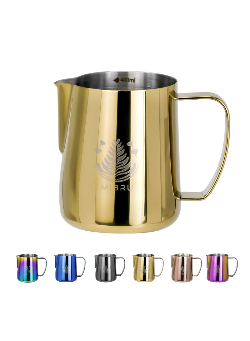 ميبرو بتشر حليب مع مقياس لتحضير القهوة و الكابتشينو وتبخير احترافي إبريق لصنع رغوة الحليب من الستانلس ستيل  ذهبي 400 مل - Image 1
