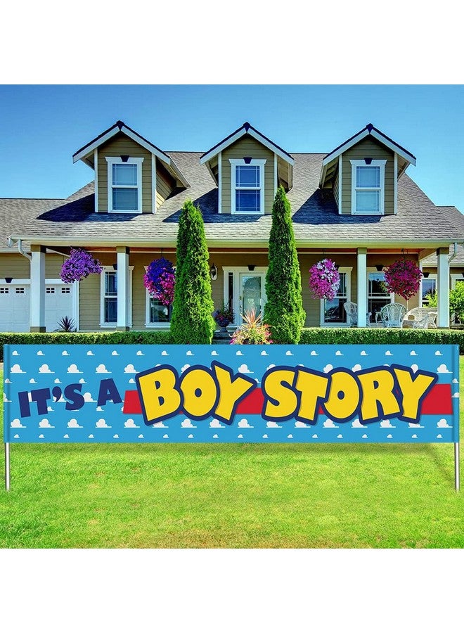 Fanghui It'S A Boy Story Yard Banner Blue Sky White Clouds For Newborn Baby Shower Garden Sign Baby Boys Birthday Party Decorations 118X20 Inch Photoshoot Banner - Image 1