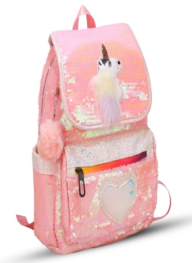 ADSON Reversible Holographic Sequin Sequence Unicorn School Backpack Bag for Girls (Metallic Pink) - Image 4