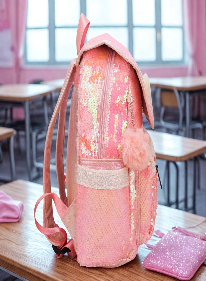 ADSON Reversible Holographic Sequin Sequence Unicorn School Backpack Bag for Girls (Metallic Pink) - Image 3
