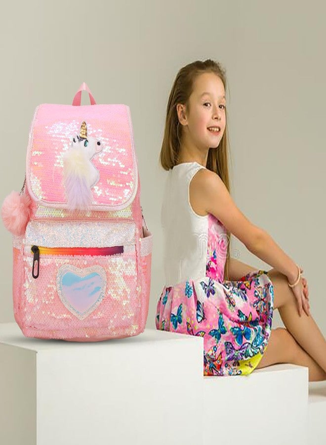 ADSON Reversible Holographic Sequin Sequence Unicorn School Backpack Bag for Girls (Metallic Pink) - Image 5