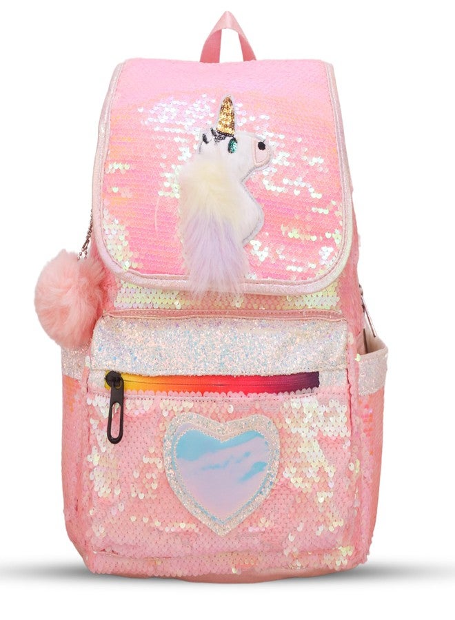 ADSON Reversible Holographic Sequin Sequence Unicorn School Backpack Bag for Girls (Metallic Pink) - Image 1