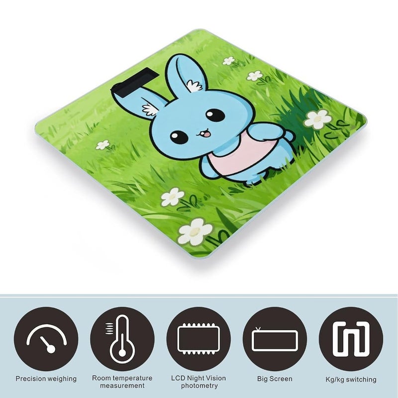 Blue Rabbits in The Lush Green Meadow Weight Scale Household High Precision Digital Body Scale Cute Compact Slim Bathroom Scale Sleek Modern Personal Body Weighing Machine For Bedroom Kitchen And Bath - Image 3
