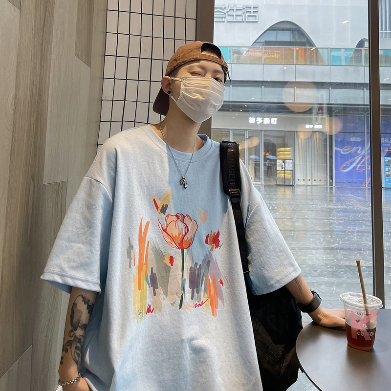 2023 Summer New Short-sleeved Unisex Printed Casual Loose All-match Couples Half-sleeve Trendy T-shirt - Image 5