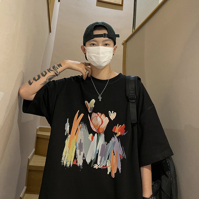 2023 Summer New Short-sleeved Unisex Printed Casual Loose All-match Couples Half-sleeve Trendy T-shirt - Image 1