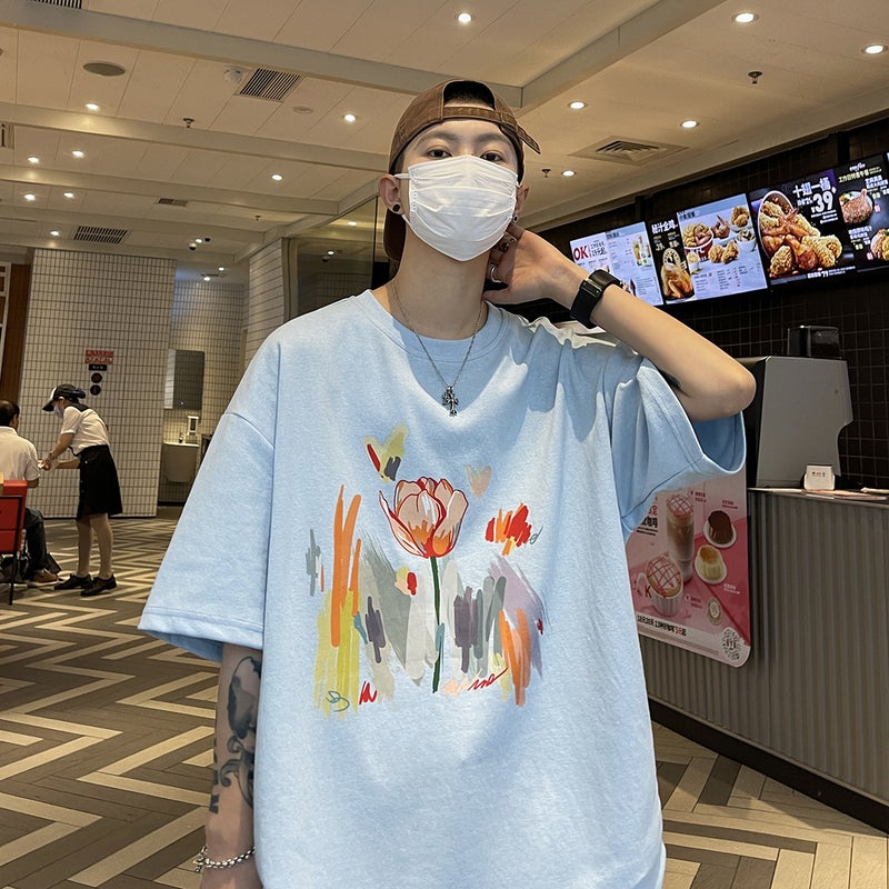 2023 Summer New Short-sleeved Unisex Printed Casual Loose All-match Couples Half-sleeve Trendy T-shirt - Image 3