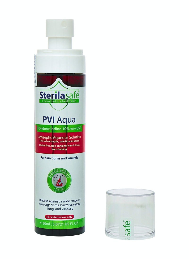 Sterilasafe PVI Aqua Antiseptic Aqueous Solution Povidone Iodine 10% Prep Solution USP 150 ml - Image 3