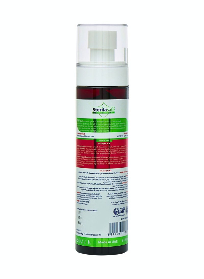 Sterilasafe PVI Aqua Antiseptic Aqueous Solution Povidone Iodine 10% Prep Solution USP 150 ml - Image 2
