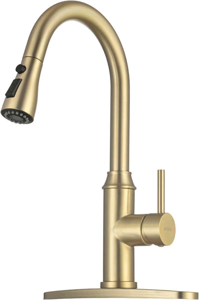 Arofa Gold Kitchen Faucet with Sprayer,Single Handle Kitchen Sink Faucet with Pull Out Sprayer, Champagne Bronze, Brushed Gold Brass Faucets for RV/Outdoor/Laundry Sink - Image 1