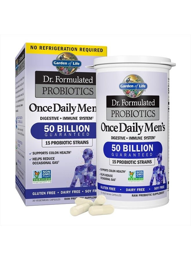 Garden of Life Probiotics for Men Dr Formulated 50 Billion CFU 15 Probiotics + Organic Prebiotic Fiber for Digestive, Colon & Immune Support, Daily Gas Relief, Dairy Free, Shelf Stable, 30 Capsules - Image 1