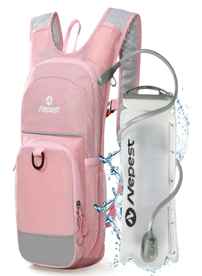 Nepest Kids Hydration Backpack, Mini Water Backpack with 1.5L Water Bladder for Hiking Cycling Running, Pink - Image 1